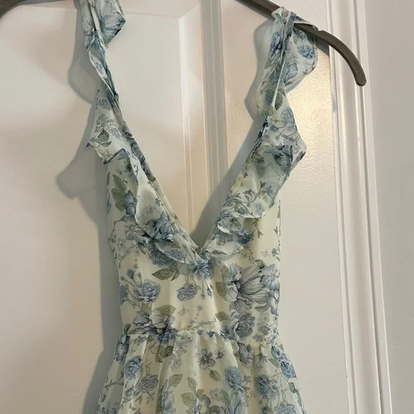 Altar'd State Pale Blue Floral Tiered Ruffle Midi Dress - Picture 4 of 6